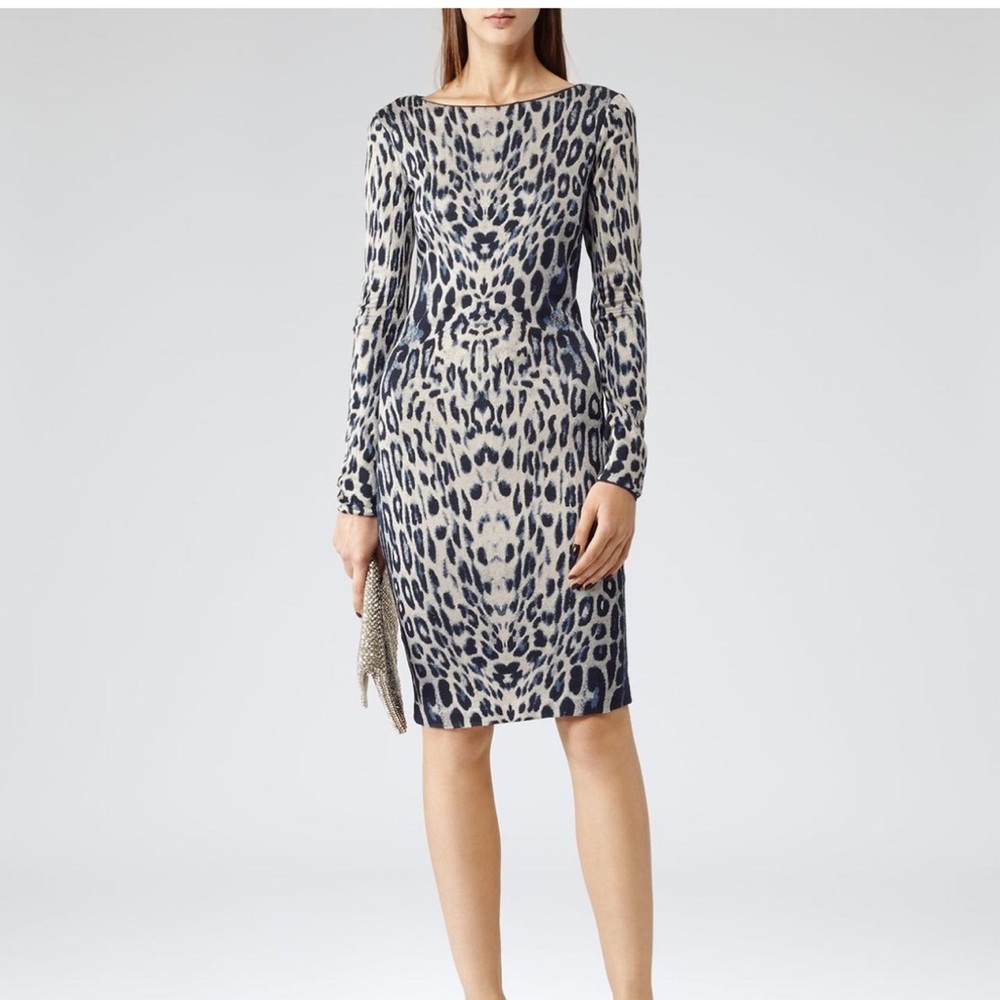 Reiss Nineteen|Seventy-One Sonya animal print Long Sleeve 10 lined bodycon Dress